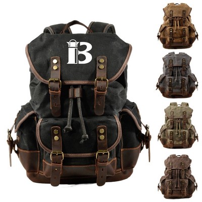 Leather Waxed Canvas Waterproof Backpack