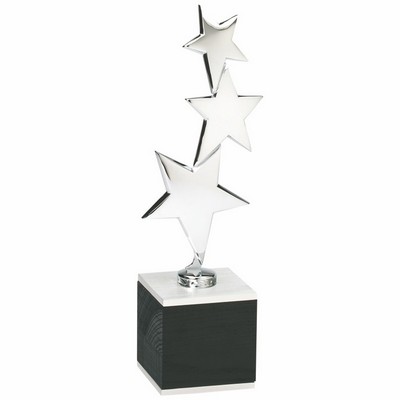 11 1/4" Bright Silver Die Cast Metal Three Stars Trophy