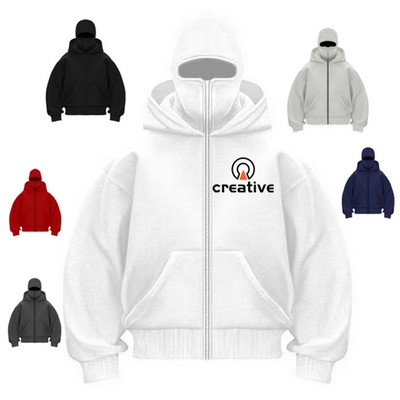 Unisex Winter Zipper Hoodie Sweater W/ Mask
