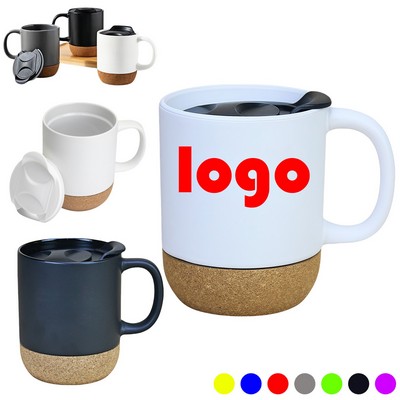 14 Oz Matte Glazed Ceramic Coffee Mug with Cork Base