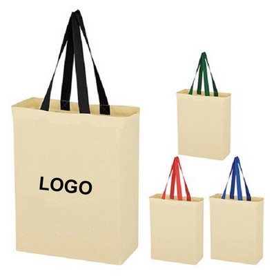 12OZ Natural Cotton Canvas Grocery Tote Bag w/Colored Handle