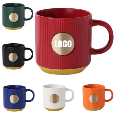 Ceramic Vertical-Stripe Mug With Gold Accent