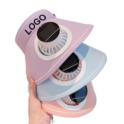 Women Solar Fan Visor Hat Rechargeable Cooling Sun Cap for Summer Wide Brim