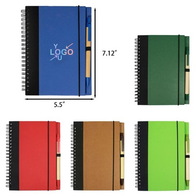 Spiral Paperboard Notebook with Pen 5.5"