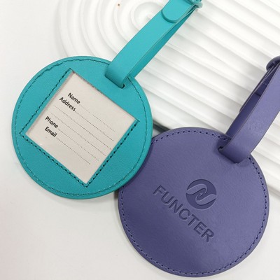 Portable Round Shape PU Leather Luggage Personalizable Travel ID Tag