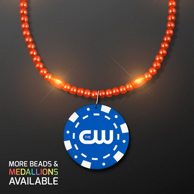 Orange LED Bead Necklace with Blue Poker Chip Medallion - PRINTED
