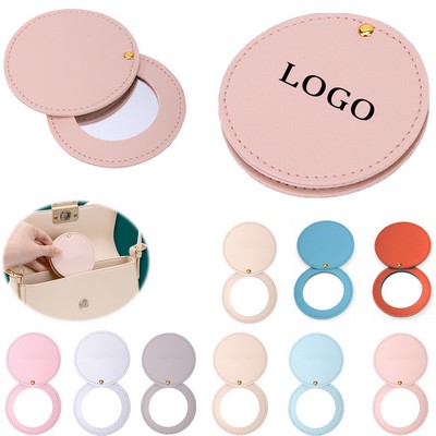 Mini Portable Round PU Makeup Mirror
