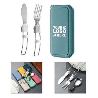 Travel Folding Cutlery Set Fork Spoon with Storage Box