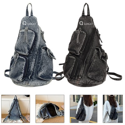 Triangular Vintage Denim Backpack For Women