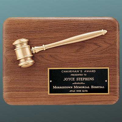 Solid Walnut Gavel Plaque with Antique Bronze Half Gavel with Black Brass Plate , 9"x12"