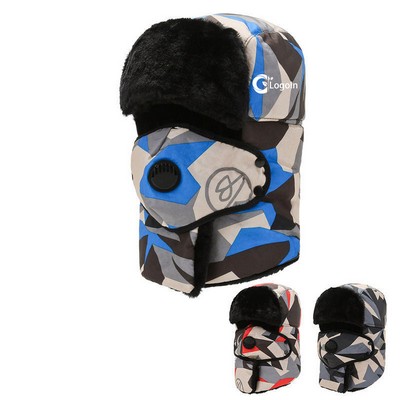 Men's Trooper Trapper Hat with Removable Face Mask Earflaps Warm Winter Faux Fur Hunting Outdoor