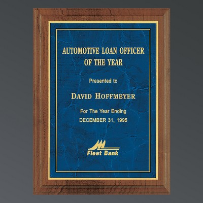 Genuine American Walnut Step-Edge Plaque with Sapphire Blue Marble Background, X-Large (10-1/2"x13")