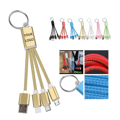 Nylon Braided Three In One Charging Cable With Multi Device Compatibility 5.12"