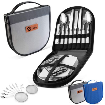 12pcs/set Camping Spoon Fork Knives Silverware Set with Case