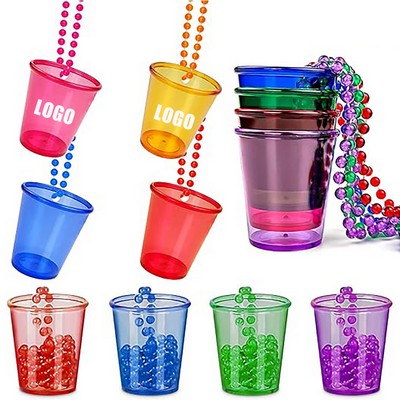 2OZ Plastic Party Cups Beaded Shot Glass W/Necklace