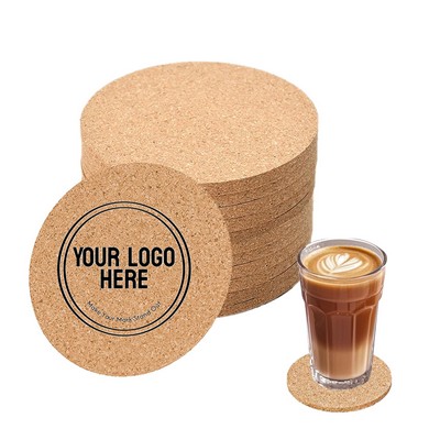 3.9" Cork Coaster for Drinks in Office, Home, or Cottage