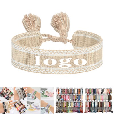 Adjustable Hand-Woven Embroidery Wristband With Tassels