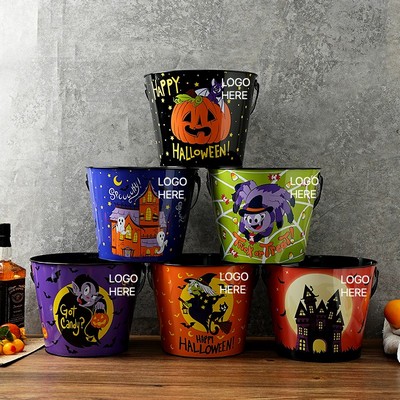 Halloween Pumpkin Metal Bucket for Candy Snack Toy Storage Party Decoration