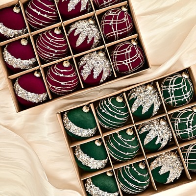 Luxury Velvet Rhinestone Christmas Ornament Ball Set