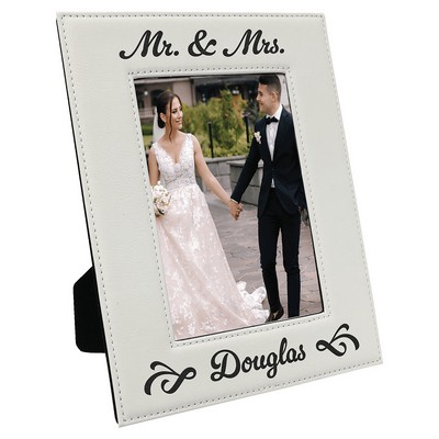 Engraved Photo Frame, White Faux Leather, For 5X7" Photo