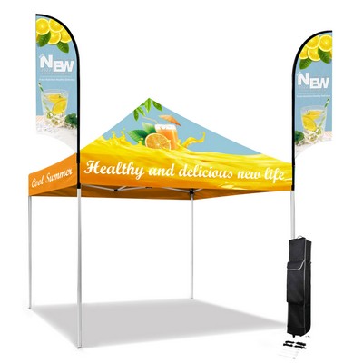 10' Custom Printed Aluminum Frame Tent w/ 2 Double Sided Flag Mount Kit