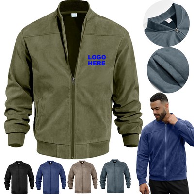 Promotional Apparel Men's Outerwear Coat Faux Suede Bomber Jacket