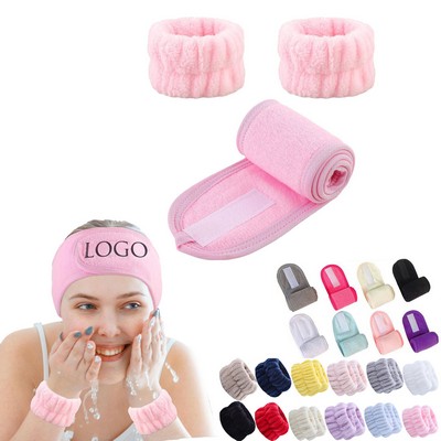 Skincare Terry Set of 1 Hair Tie and 2 Wristbands to Prevent Dripping For Spa Make-up Cleaning