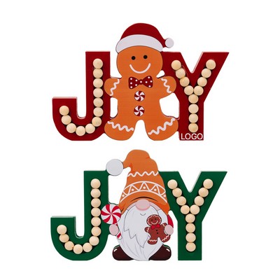 Christmas Gingerbread Man Wooden Letter Figurine JOY Cookie Gnome Desktop Ornament