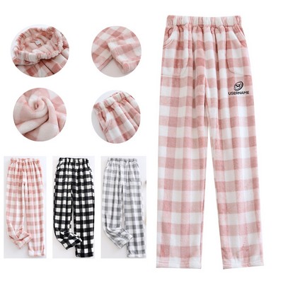 Unisex Plaid Fluffy Pajama Pants Fuzzy Fleece Cozy Lounge Pants With Pockets