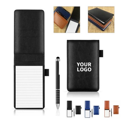 Synthetic Leather Pocket Notepad With Metal Ballpoint Pen