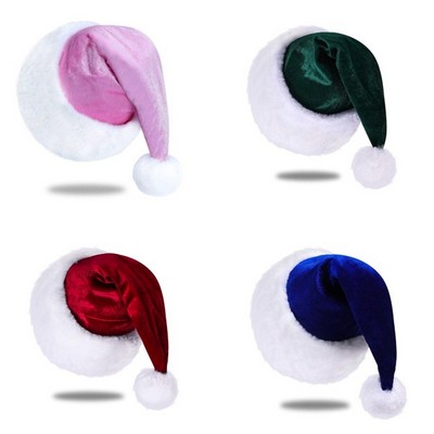 Unisex Adult Fabric Short Plush Christmas Santa Hats