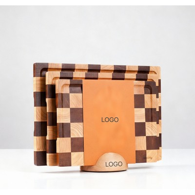 Wooden Checkerboard Cutting Board 3pcs Set Steak Serving Tray Cheese Snack Food Preparation Board