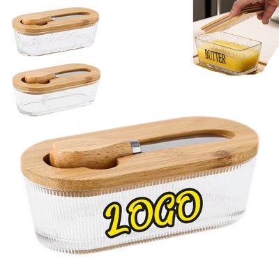 Glass Butter Dish with Timber Lid and Spreader