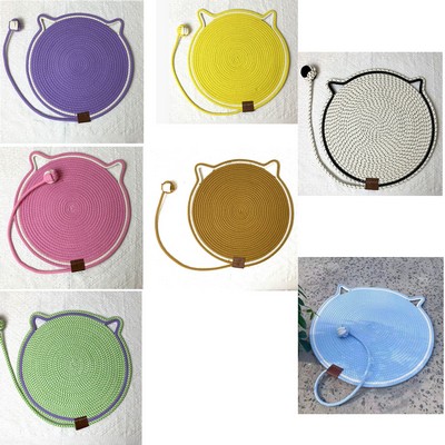 Cat Shaped Cotton Rope Scratcher Mat with Toy Ball