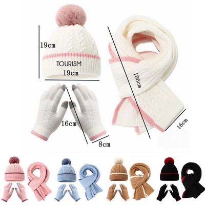 Knitted Hat Scarf Gloves Set