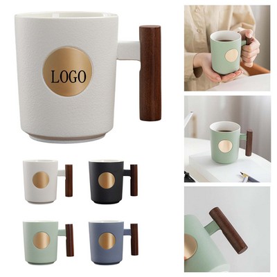 Wooden Handle Bronze Ceramic Mug (14oz)