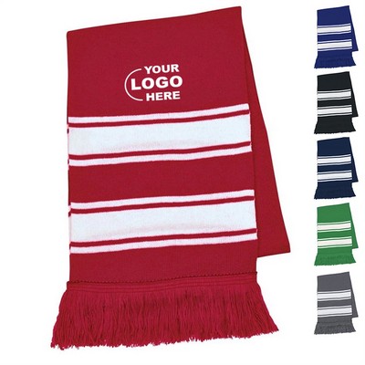 Two-tone Knit Scarf with Fringe