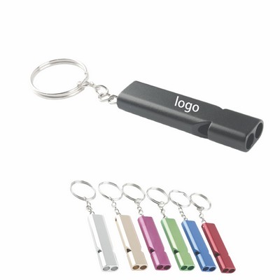 Dual Tube Emergency Survival Whistle Aluminum Alloy Safety Signal with Keychain
