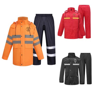 PVC Polyester 2 Piece Raincoat With Reflective Strips