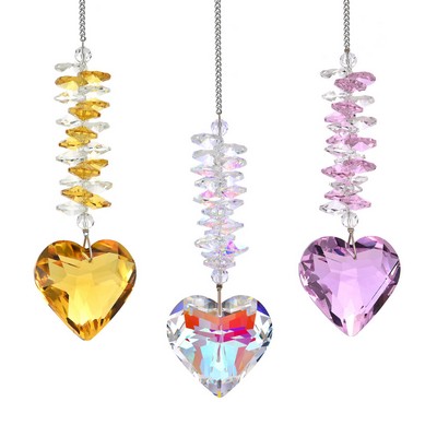 Crystal Suncatcher Hanging Ornament Wholesale Peach Heart Prism Decoration for Living Room