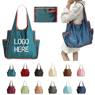 Two-Tone Large-Capacity Foldable Water-Resistant Tote Bag