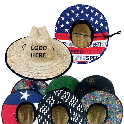 Full-Color Flat Brimmed Hollow Straw Hat