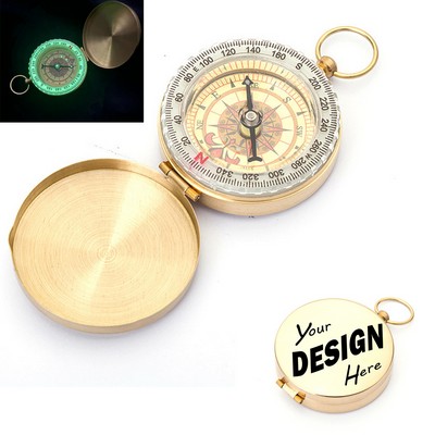Vintage Style Luminous Brass Flip-Top Pocket Compass