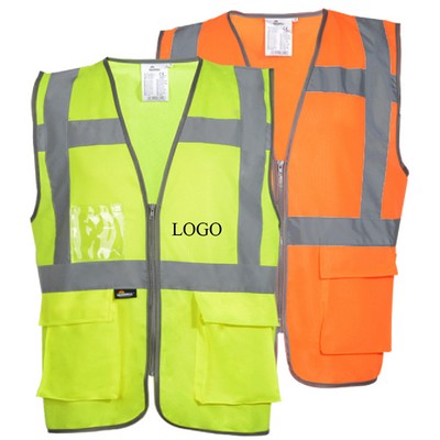 Zipper Front Safety Vest With Reflective Strips
