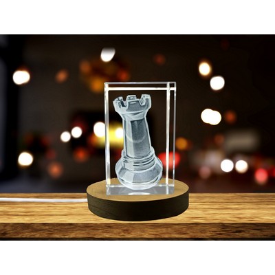 Crystal Chess Rook With 3D Engraving
