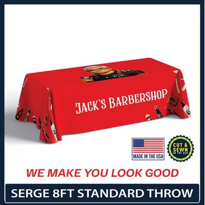 8' x 30"T x 29"H - SERGE 4 Sided Standard Table Throw - Dye Sublimation - Made in the USA