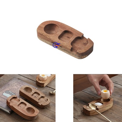 Wood Egg Cup Holder With Spoon