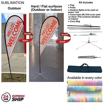 24H Expres Ship- 9' Small Tear Drop Flag Kit, Full Color Graphic Double Sided, Outdoor & Indoor base