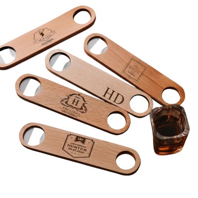 7-Inch Wood Handle Stainless Steel Speed Bottle Opener