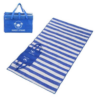 Striped Portable Beach Mat with Tote Handles